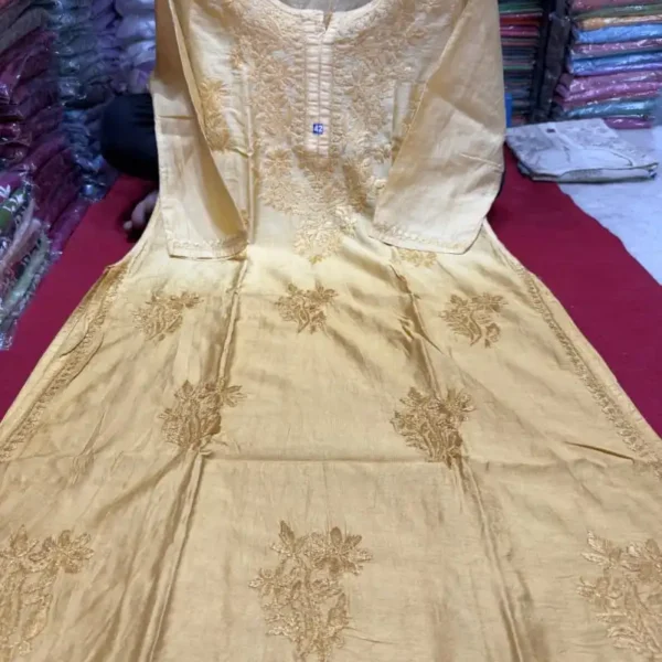 Vanya Chanderi Cotton Ombre Pattern Chikankari Kurta Set - Beige