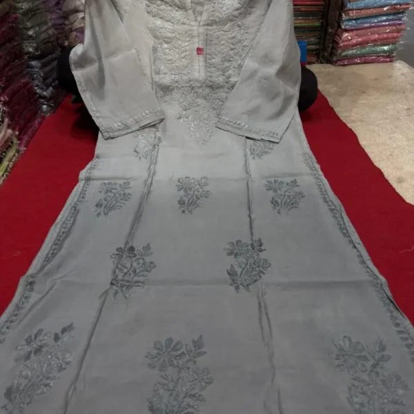 Vanya Chanderi Cotton Ombre Pattern Chikankari Kurta Set - Grey