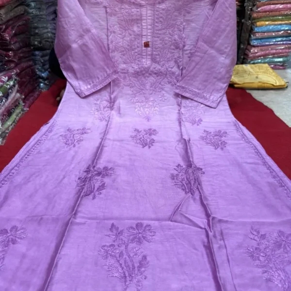 Vanya Chanderi Cotton Ombre Pattern Chikankari Kurta Set - Pink