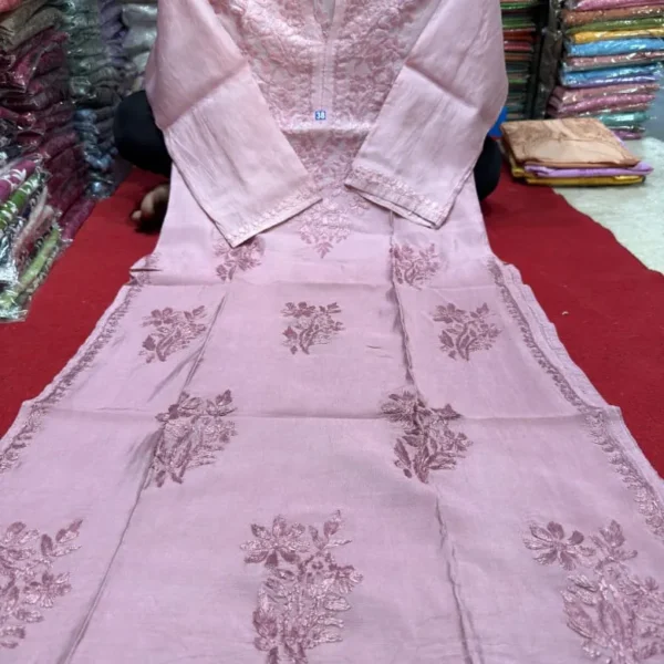 Vanya Chanderi Cotton Ombre Pattern Chikankari Kurta Set - Mauve