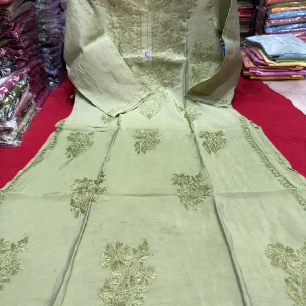 Vanya Chanderi Cotton Ombre Pattern Chikankari Kurta Set - Forest Green