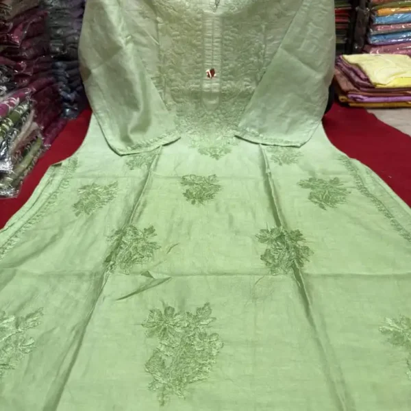 Vanya Chanderi Cotton Ombre Pattern Chikankari Kurta Set - Green