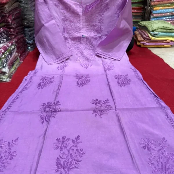Vanya Chanderi Cotton Ombre Pattern Chikankari Kurta Set - Purple