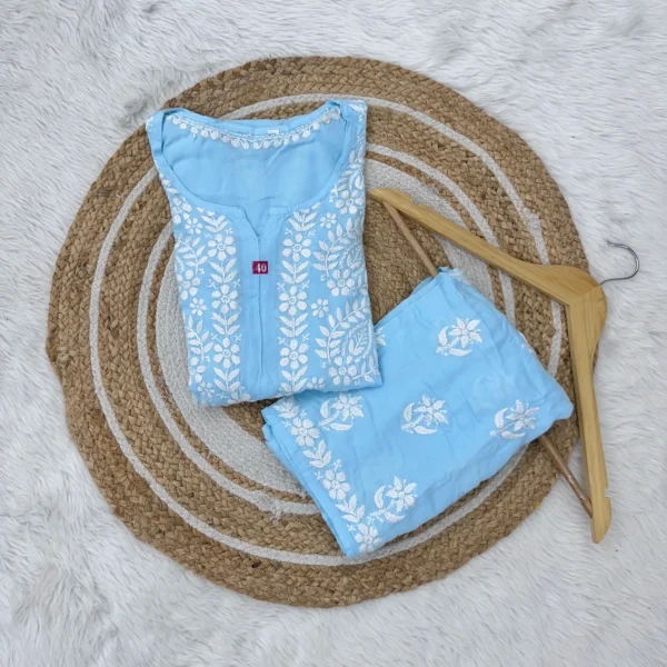 Reet Pure Modal Fabric Premium Chikankari Kurta Set - Sky Blue
