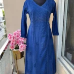 Amara Angrakha  Dobby Mul Cotton Chikankari Gown - Blue