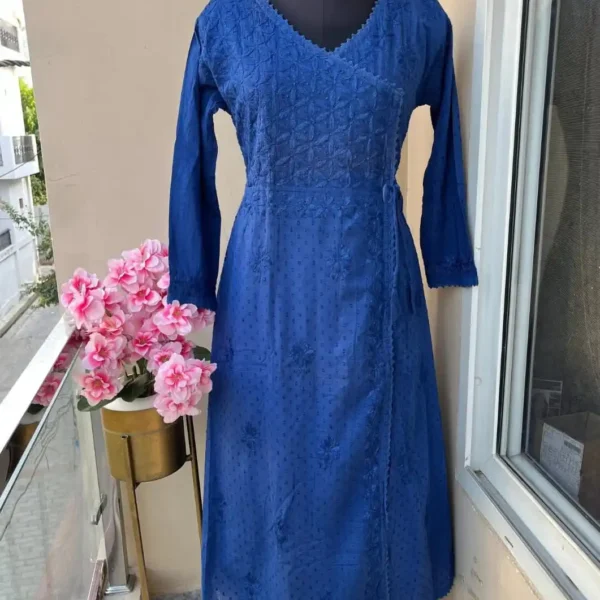 Amara Angrakha Dobby Mul Cotton Chikankari Kurta Set - Blue