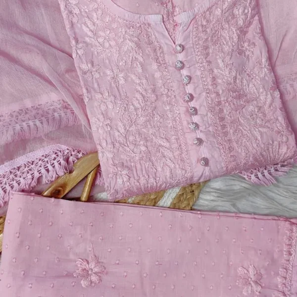 Pihu Soft Dobby Mul Cotton Chikankari Kurta Set - Pink