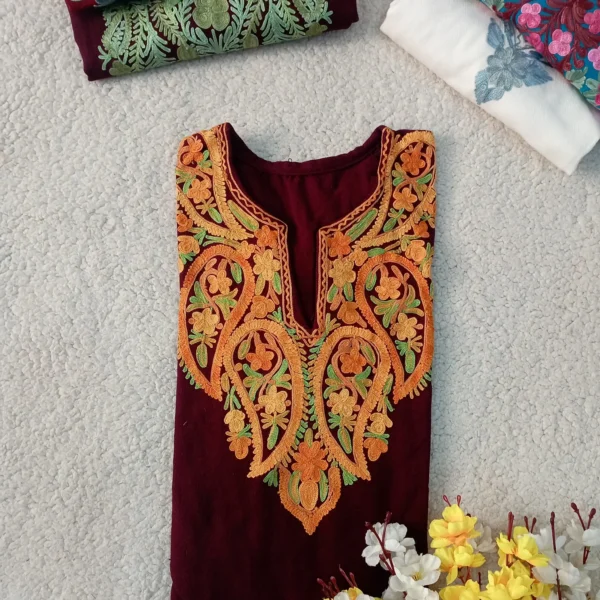 Haya Kashmiri Pheran Set - Rich Black Maroon