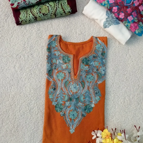 Haya Kashmiri Pheran Set - Rust Orange