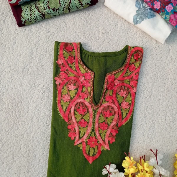 Haya Kashmiri Pheran Set - Dark Olive Green