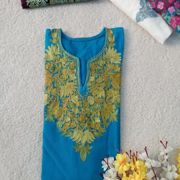 Haya Kashmiri Pheran Set - Deep Cerulean