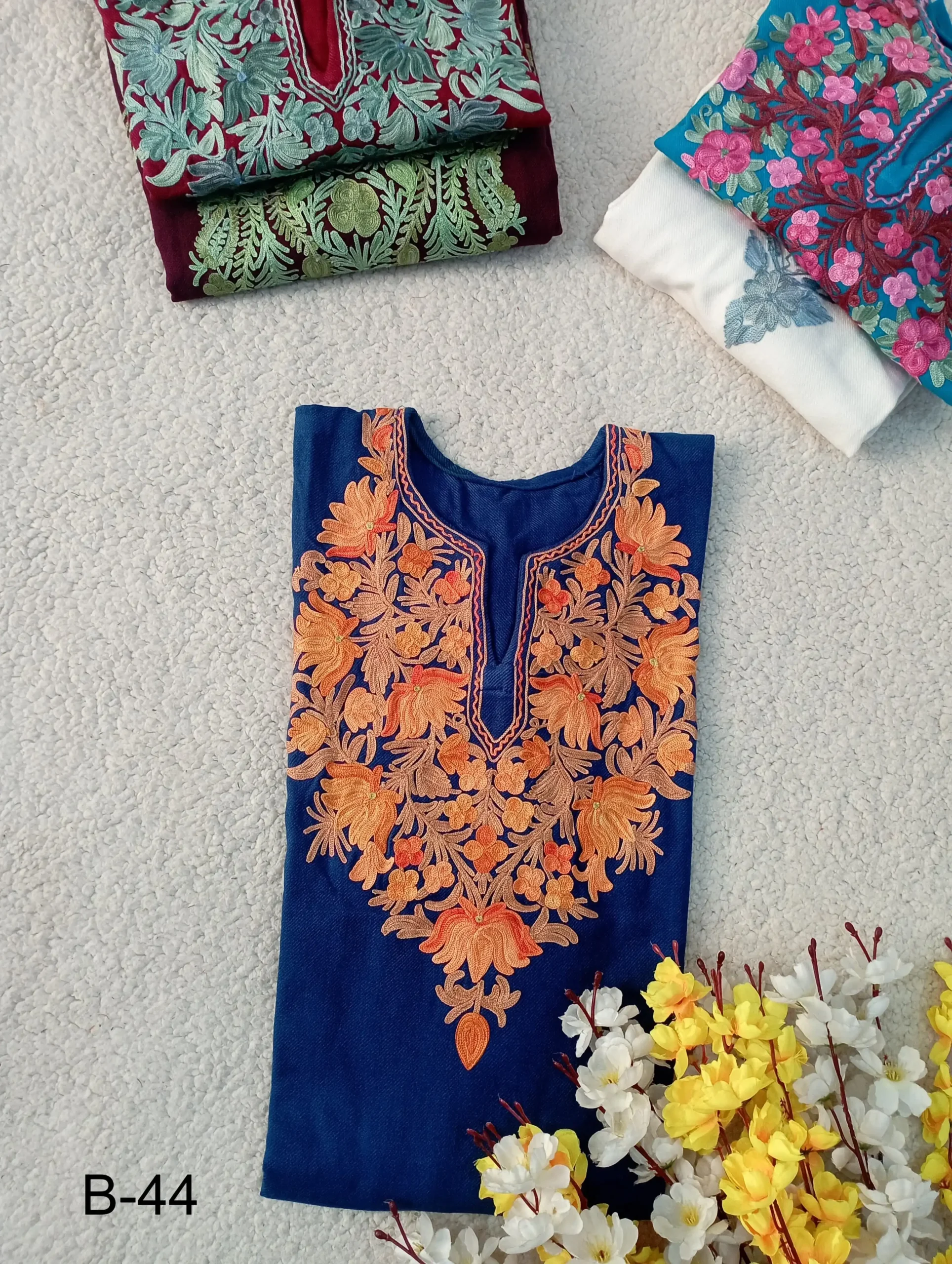 Haya Kashmiri Pheran Set - Deep Navy Blue Haya Kashmiri Pheran Set - Deep Navy Blue