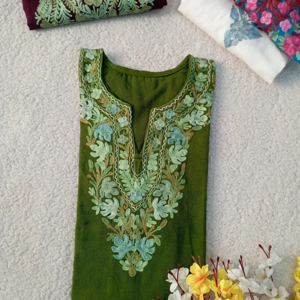 Haya Kashmiri Pheran Set - Deep Moss Green