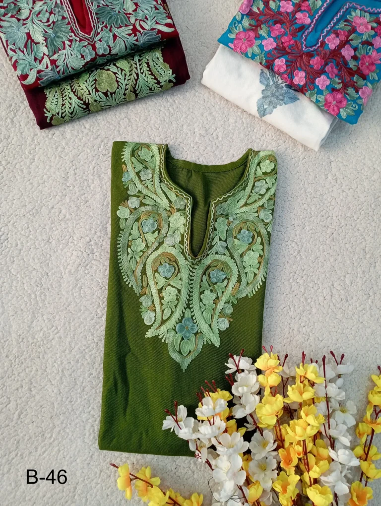 Haya Kashmiri Pheran Set - Dark Olive Green