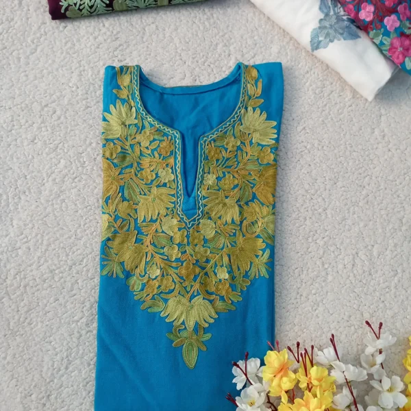 Haya Kashmiri Pheran Set - Sea Blue