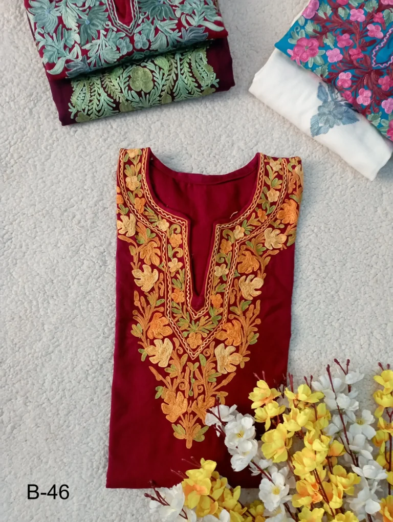 Haya Kashmiri Pheran Set - Dark Blood Red