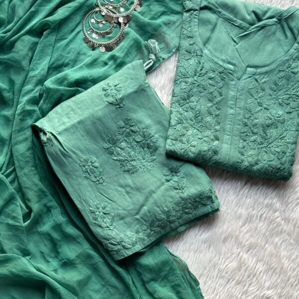 Ranjha Soft Rayon Cotton Mukaish Work Premium Quality Set - Sea Green