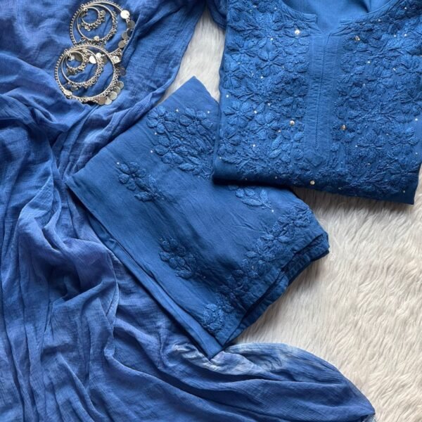 Ranjha Soft Rayon Cotton Mukaish Work Premium Quality Set - Blue