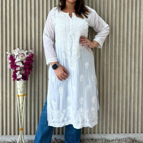 Neeta White Pure Modal Butter Soft Fabric Premium Chikankari Kurta
