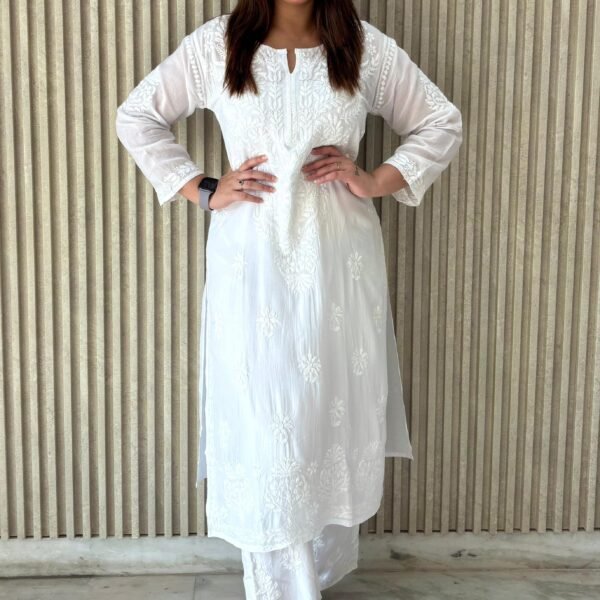 Ramya White Pure Modal Fabric Premium Chikankari Kurta Set