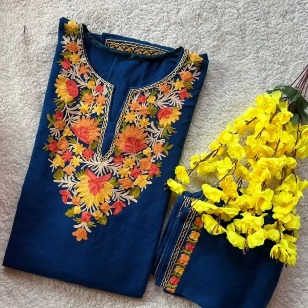 Aira Kashmiri Pheran Set - Dark Navy Blue