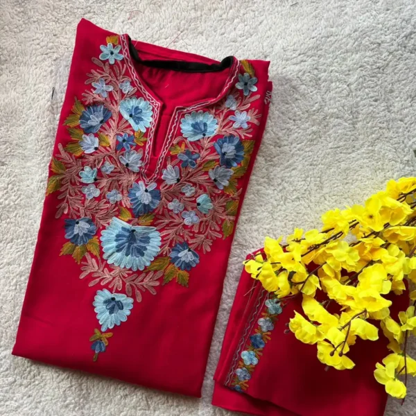 Aira Kashmiri Pheran Set - Dark Crimson