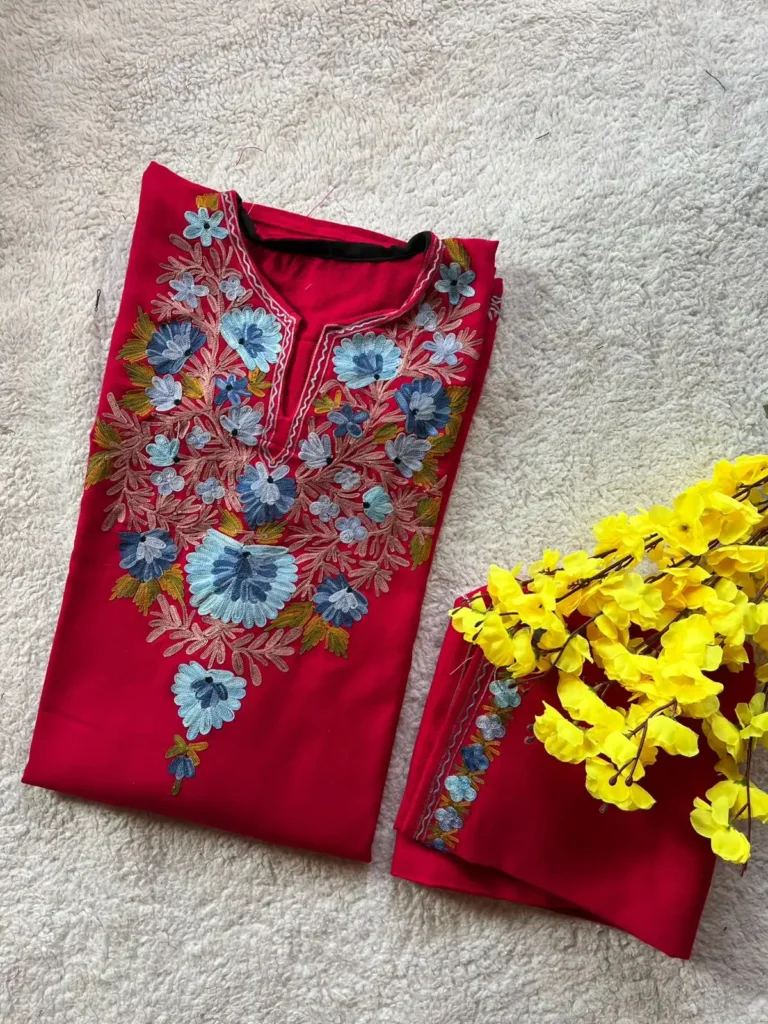 Aira Kashmiri Pheran Set - Dark Crimson