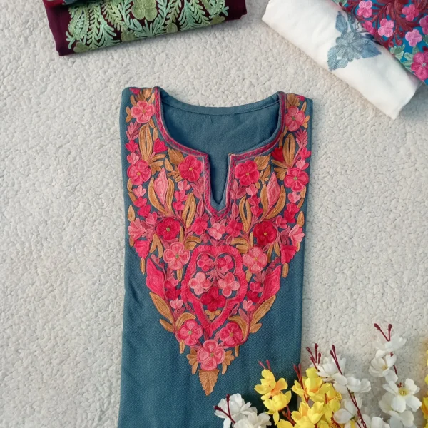 Haya Kashmiri Pheran Set - Dark Slate Blue