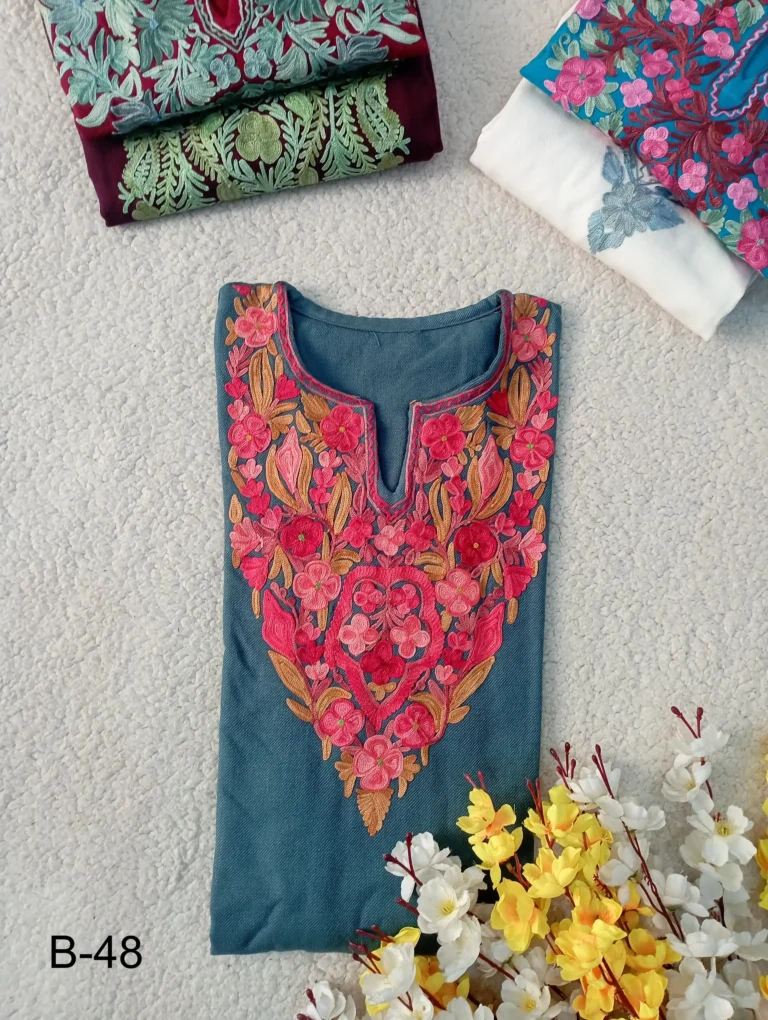 Haya Kashmiri Pheran Set - Dark Slate Blue