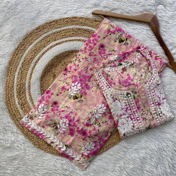 Nishra Pure Mul Cotton Chikankari Kurta Set - Pink