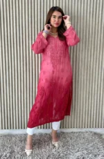Divya Chanderi Dual Toned Chikankari Kurta - Pink - Image 3