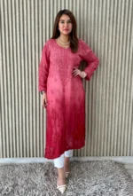 Divya Chanderi Dual Toned Chikankari Kurta - Pink