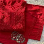 Ranjhna Rayon Cotton Mukaish Work Chikankari Kurta Set - Red