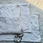Ranjhna Rayon Cotton Mukaish Work Chikankari Kurta Set - White