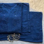 Ranjhna Rayon Cotton Mukaish Work Chikankari Kurta Set - Blue