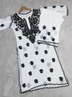 Richa Cut Work Kurta Set - White Black - Image 2