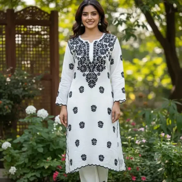 Richa Cut Work Kurta Set - White Black