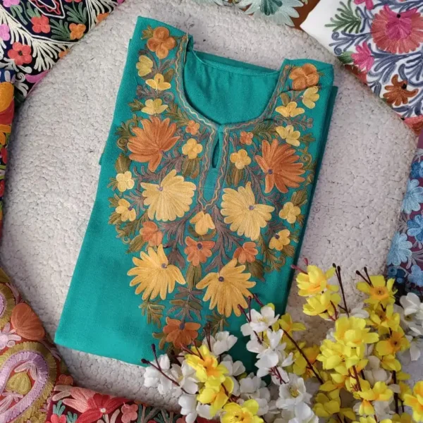 Surkh Kashmiri Pheran Kurti - Green