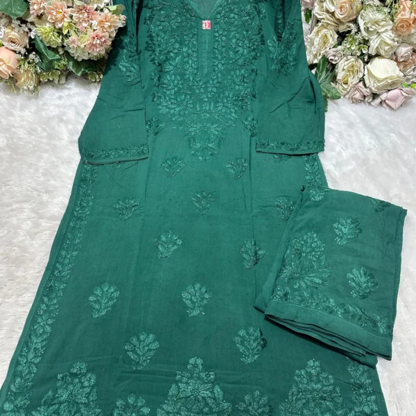 Aashi Pure Modal Chikankari Kurta Set - Deep Sea Green