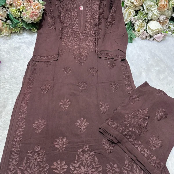 Aashi Pure Modal Chikankari Kurta Set - Midnight Moss