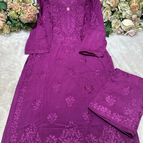 Aashi Pure Modal Chikankari Kurta Set - Warm Purple