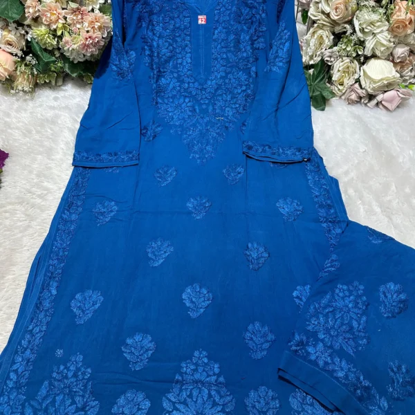 Aashi Pure Modal Chikankari Kurta Set - Yale Blue