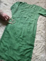 Dharna ombre pattern dual toned chikankari mul cotton chikankari kurta - Green (1)