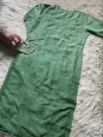 Dharna ombre pattern dual toned chikankari mul cotton chikankari kurta - Green (2)