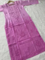 Dharna ombre pattern dual toned chikankari mul cotton chikankari kurta - Pink (1)