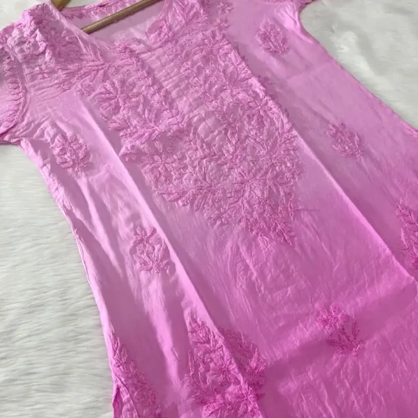 Dharna Ombre Elegance Chikankari Mul Cotton Kurta - Pink