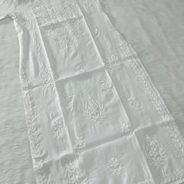 Dharna ombre pattern dual toned chikankari mul cotton chikankari kurta - White (1)