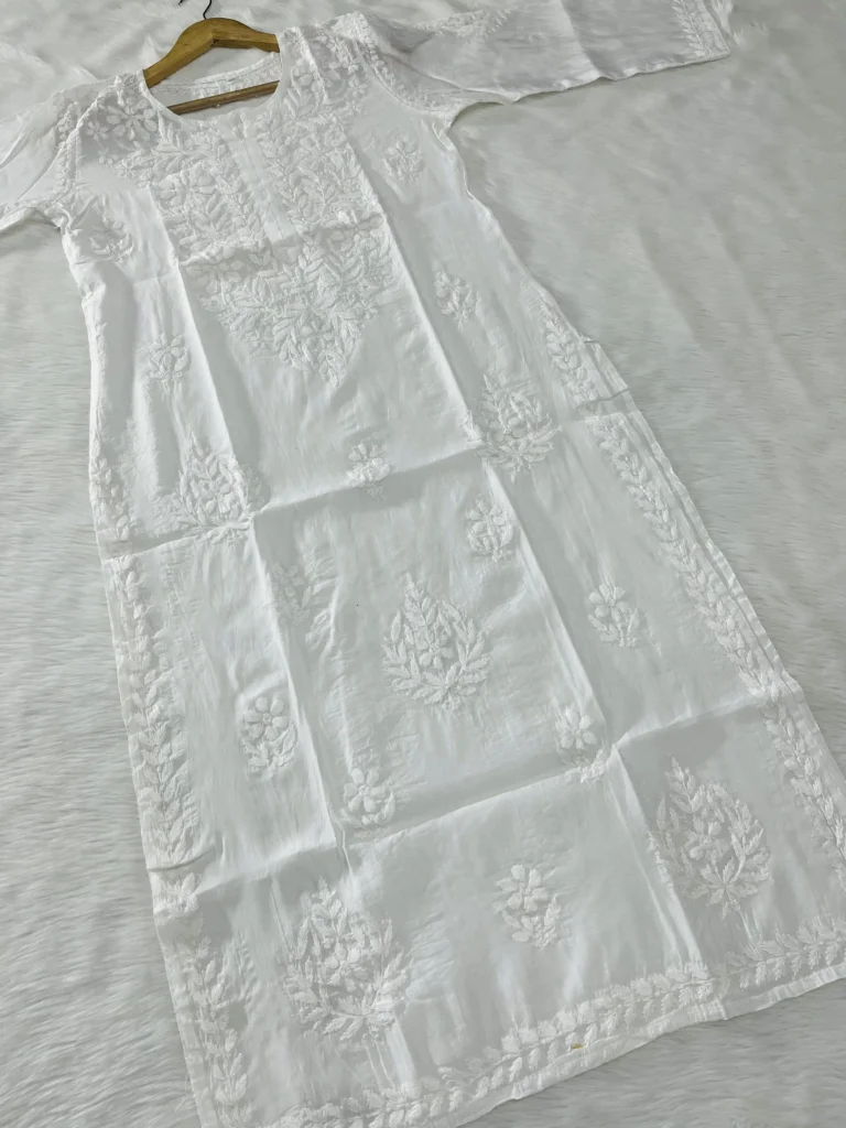 Dharna ombre pattern dual toned chikankari mul cotton chikankari kurta - White (1)
