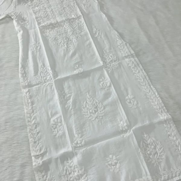 Dharna ombre pattern dual toned chikankari mul cotton chikankari kurta - White (1)
