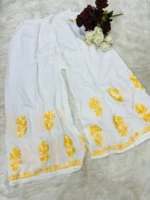 Manisha White Multithread Chikankari Kurta Set - Yellow - Image 2